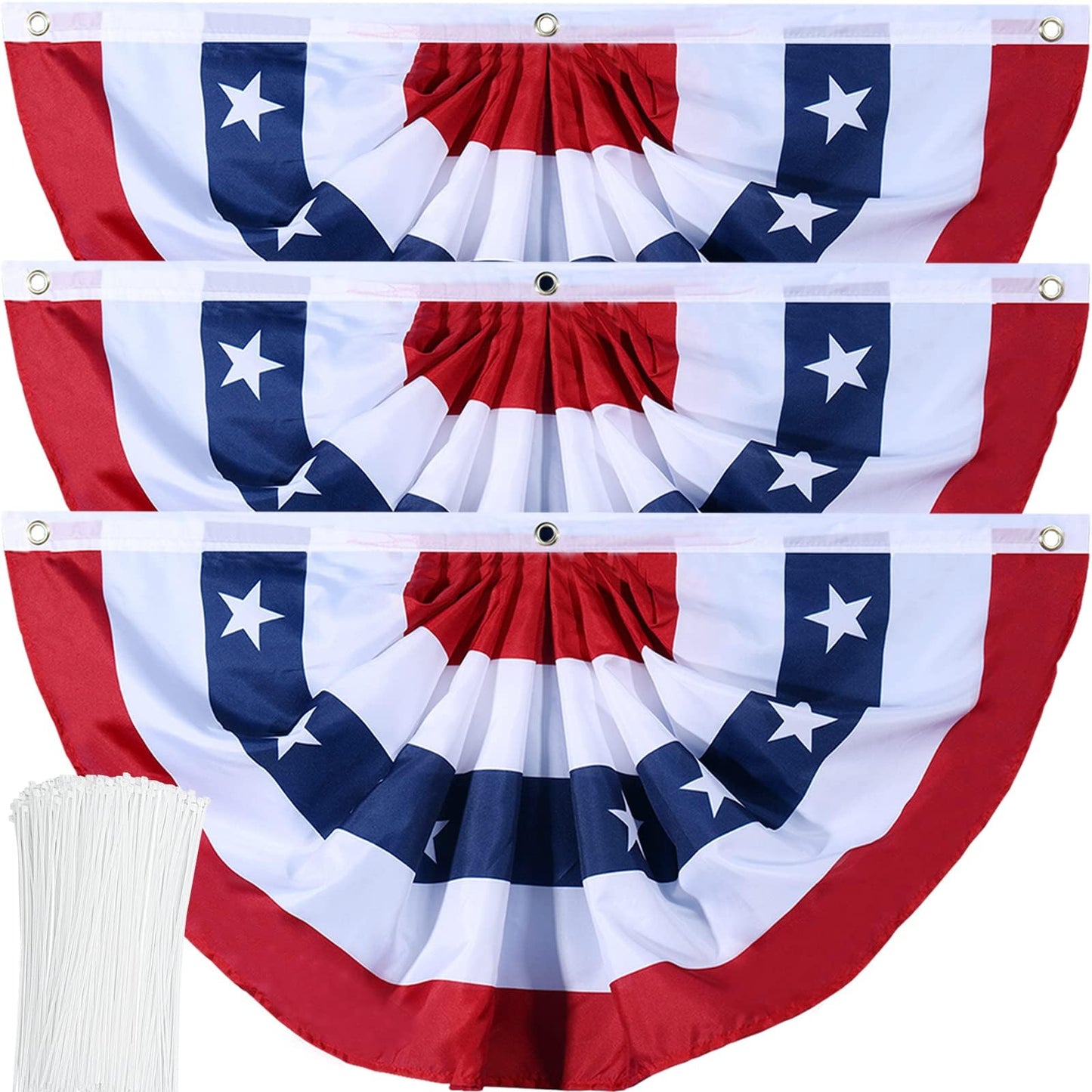 American Flag Bunting Patriotic Pleated Fan Flag USA Flags with Brass Grommets and Zip Ties for 4th of July Memorial Day Decoration Outdoor (5, 1.5x3 Feet)