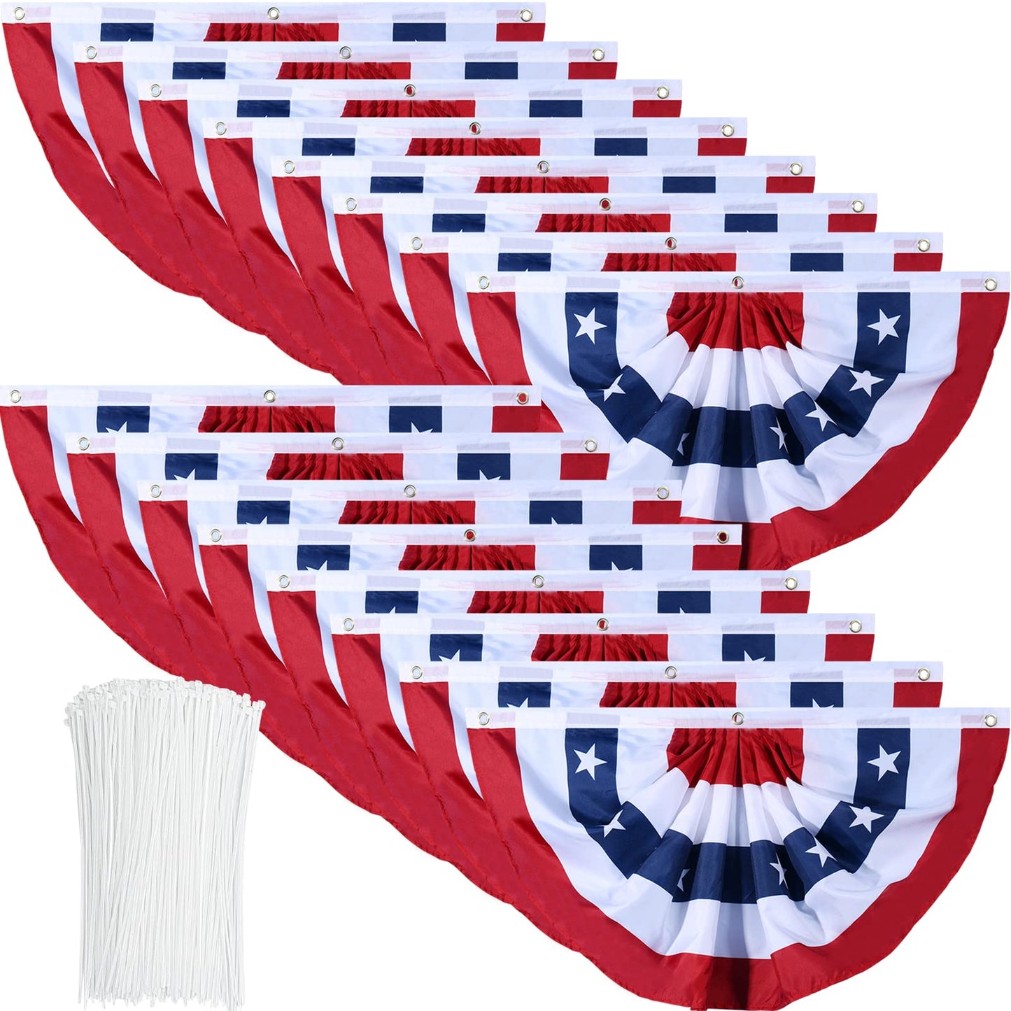 American Flag Bunting Patriotic Pleated Fan Flag USA Flags with Brass Grommets and Zip Ties for 4th of July Memorial Day Decoration Outdoor (5, 1.5x3 Feet)