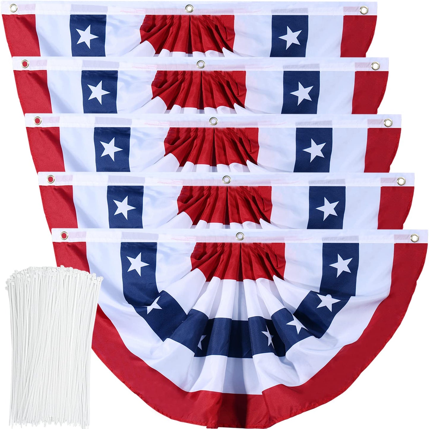 American Flag Bunting Patriotic Pleated Fan Flag USA Flags with Brass Grommets and Zip Ties for 4th of July Memorial Day Decoration Outdoor (5, 1.5x3 Feet)