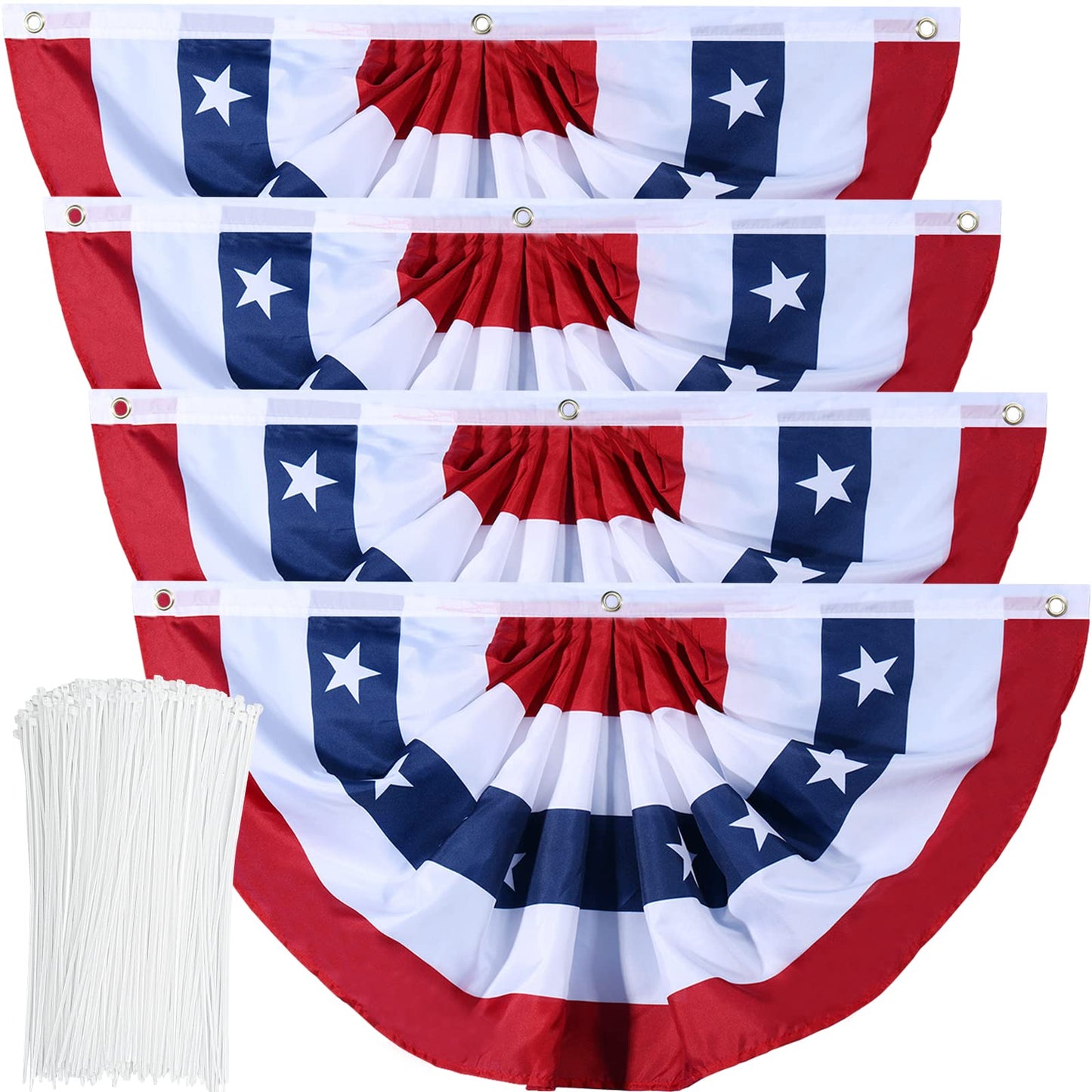 American Flag Bunting Patriotic Pleated Fan Flag USA Flags with Brass Grommets and Zip Ties for 4th of July Memorial Day Decoration Outdoor (5, 1.5x3 Feet)
