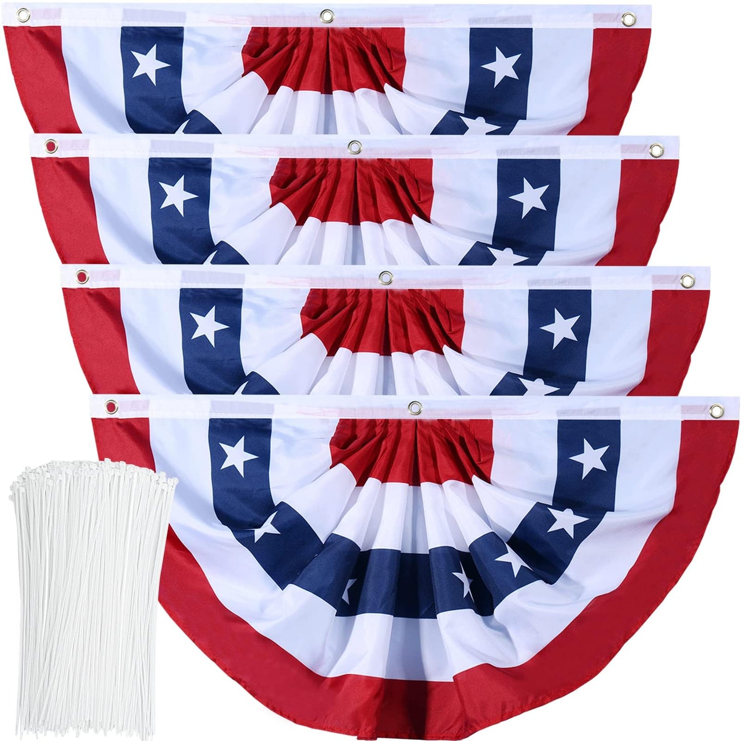 American Flag Bunting Patriotic Pleated Fan Flag USA Flags with Brass Grommets and Zip Ties for 4th of July Memorial Day Decoration Outdoor (5, 1.5x3 Feet)