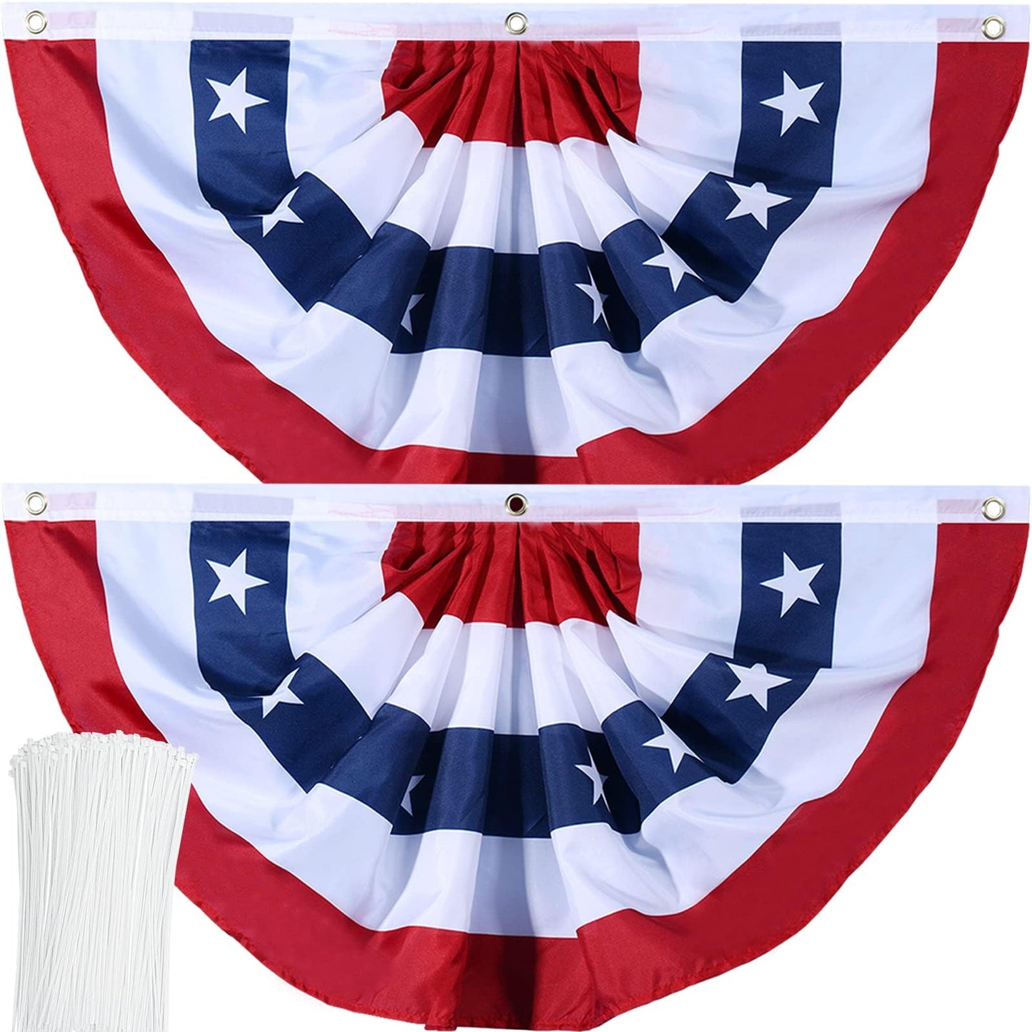 American Flag Bunting Patriotic Pleated Fan Flag USA Flags with Brass Grommets and Zip Ties for 4th of July Memorial Day Decoration Outdoor (5, 1.5x3 Feet)