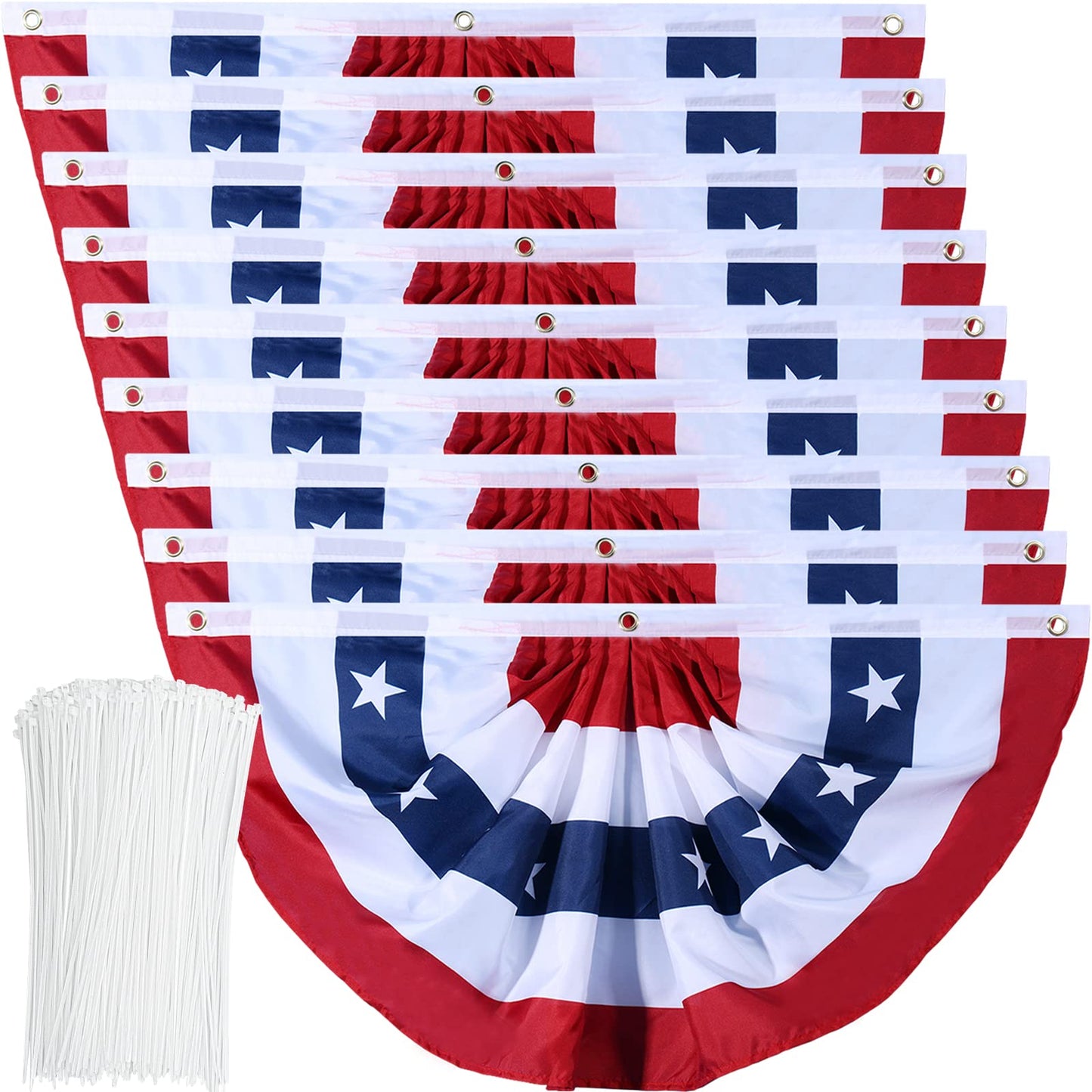 American Flag Bunting Patriotic Pleated Fan Flag USA Flags with Brass Grommets and Zip Ties for 4th of July Memorial Day Decoration Outdoor (5, 1.5x3 Feet)