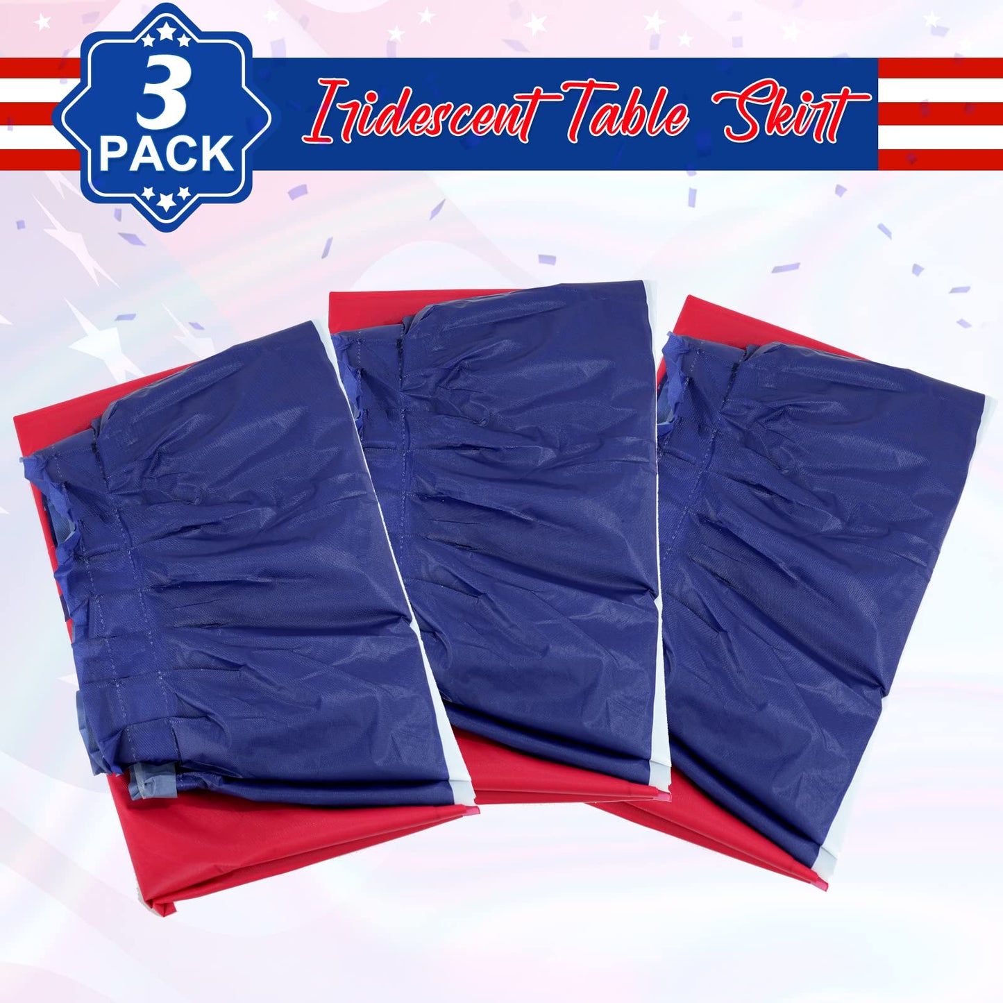 1 Pack 4th of July Plastic Table Skirts Decorations, Red White and Blue Patriotic Disposable Table Skirts, Fourth of July Table Party Decorations for Independence Memorial Veterans Day, 2.4 x 14 Ft