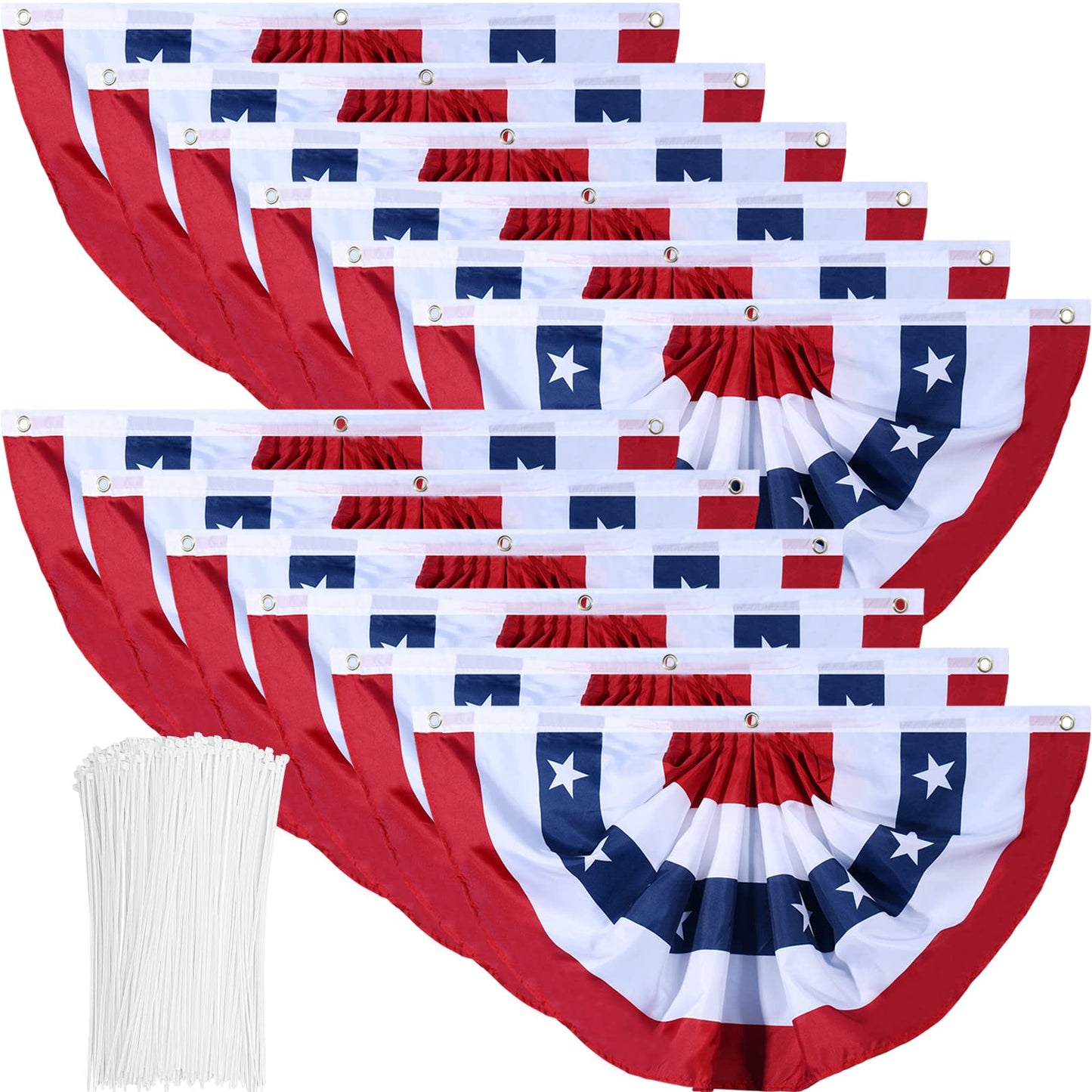 American Flag Bunting Patriotic Pleated Fan Flag USA Flags with Brass Grommets and Zip Ties for 4th of July Memorial Day Decoration Outdoor (5, 1.5x3 Feet)