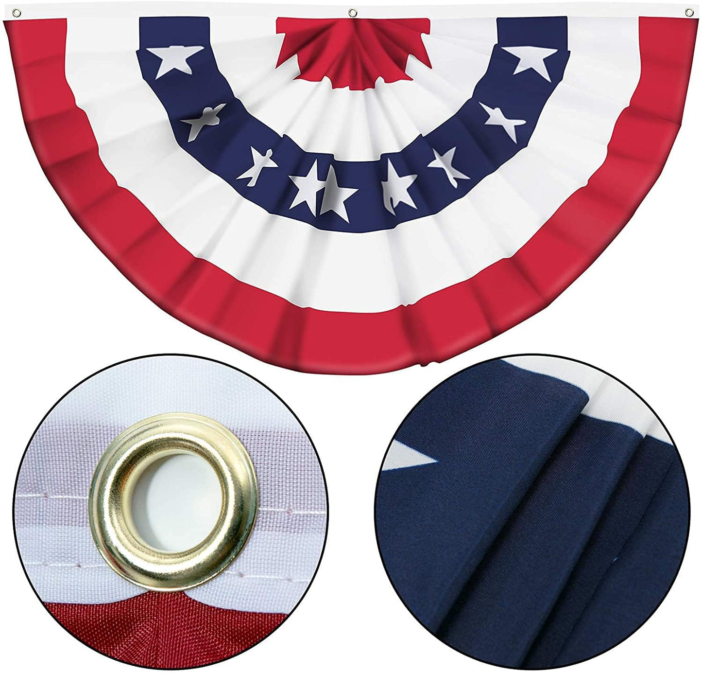 American Flag Bunting Patriotic Pleated Fan Flag USA Flags with Brass Grommets and Zip Ties for 4th of July Memorial Day Decoration Outdoor (5, 1.5x3 Feet)