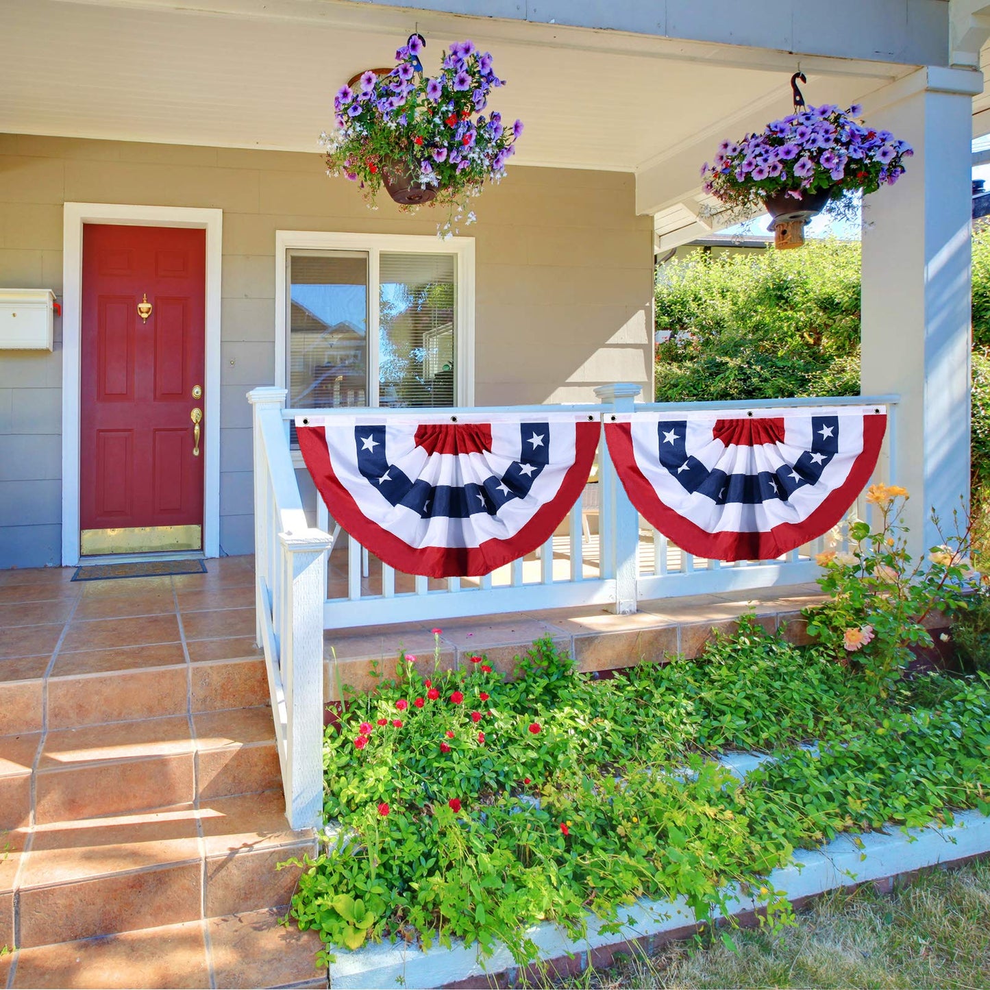 American Flag Bunting Patriotic Pleated Fan Flag USA Flags with Brass Grommets and Zip Ties for 4th of July Memorial Day Decoration Outdoor (5, 1.5x3 Feet)