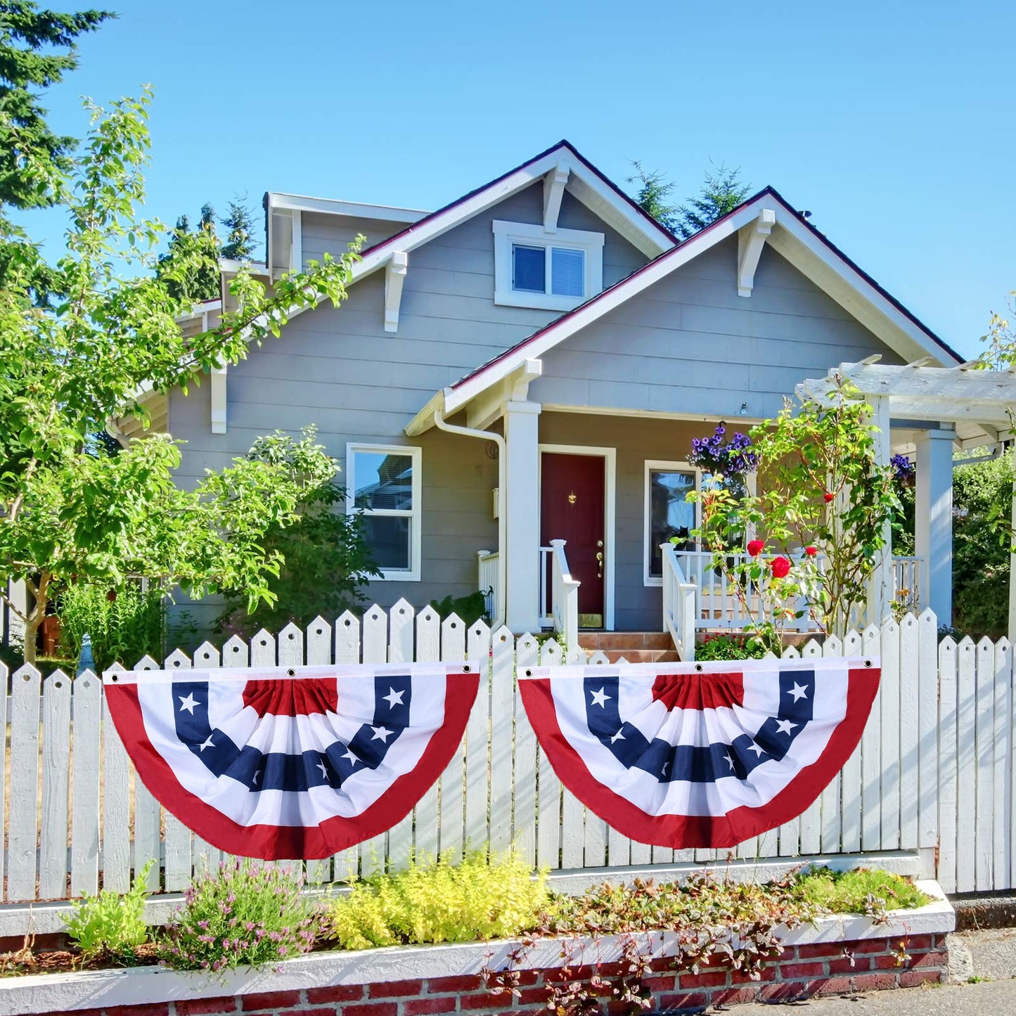 American Flag Bunting Patriotic Pleated Fan Flag USA Flags with Brass Grommets and Zip Ties for 4th of July Memorial Day Decoration Outdoor (5, 1.5x3 Feet)