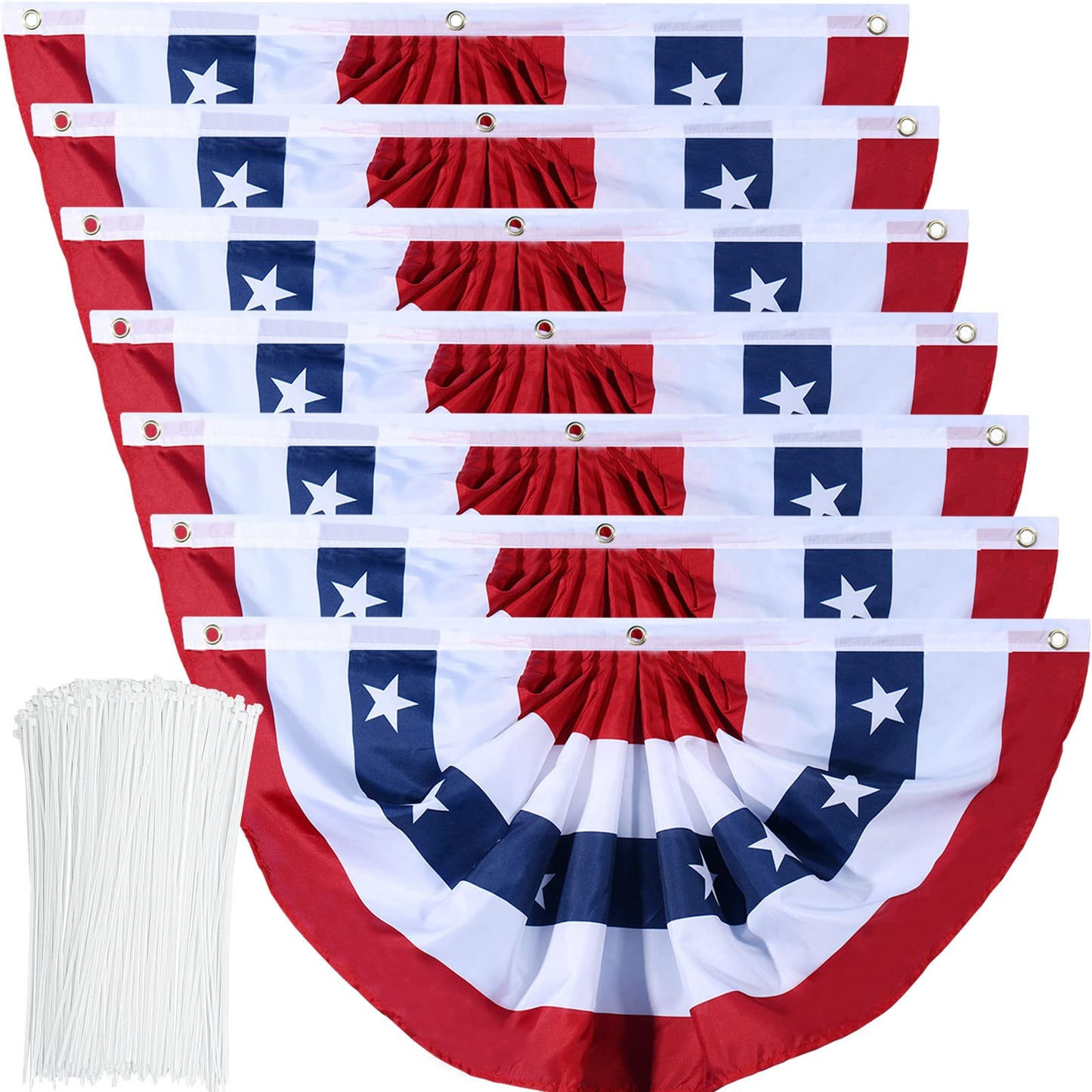 American Flag Bunting Patriotic Pleated Fan Flag USA Flags with Brass Grommets and Zip Ties for 4th of July Memorial Day Decoration Outdoor (5, 1.5x3 Feet)