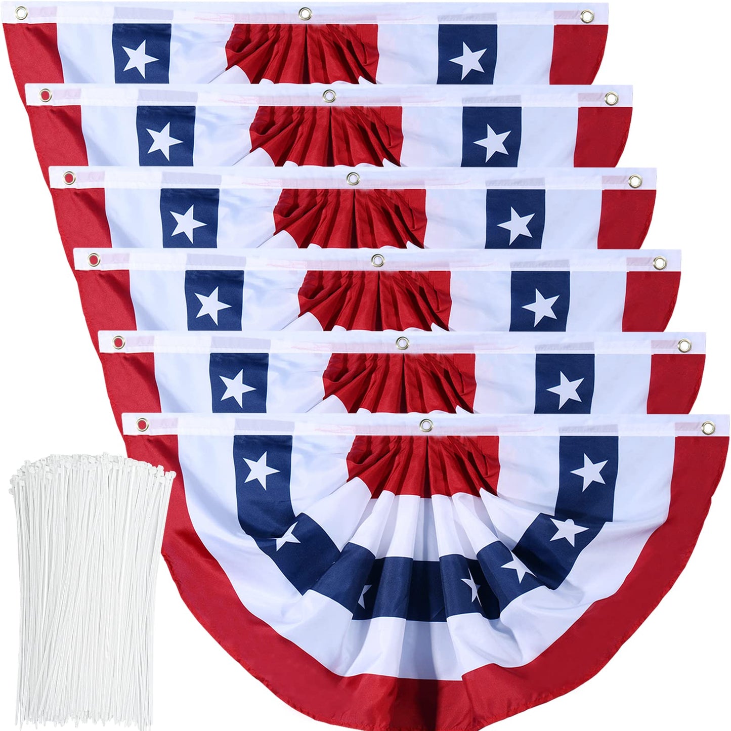 American Flag Bunting Patriotic Pleated Fan Flag USA Flags with Brass Grommets and Zip Ties for 4th of July Memorial Day Decoration Outdoor (5, 1.5x3 Feet)